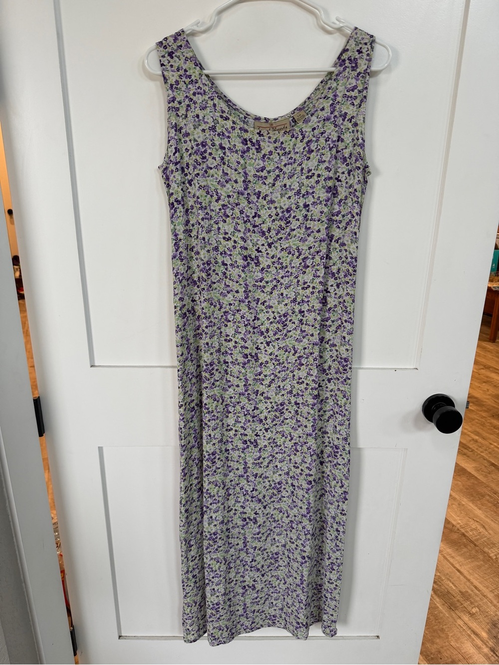 Vtg 90s Dress SACRED THREAD s m Cottagecore Purple Floral Pattern- modest rayon